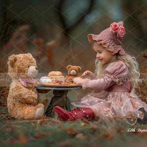 Teddy Bear Backdrop Digital Photography Composite, Autumn Meadow Field, Children & Pets Portrait, Fall Outdoor, Autumn Instant Download