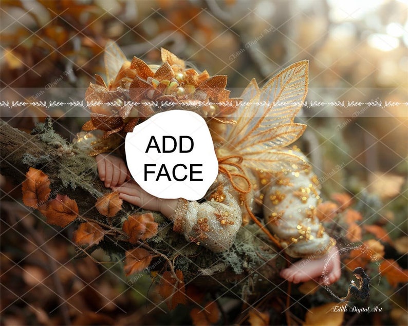 Newborn Digital Backdrop For Photography, Newborn Face Insert, 10 Autumn Baby Fairy Digital Background, Fantasy Composite Digital Download zdjęcie 6