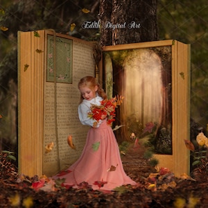 Fall Digital Backdrop For Kids, Enchanted Background for Toddler, Fairytale Photography Composite for Children, Autumn Photoshop Overlay.