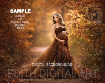 Fall Digital Background Photography, Autumn Forest Backdrop Golden Hour Bokeh Path, Photoshop Composite For Maternity, Kids, Family & Pets