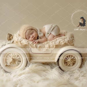 Newborn Digital Backdrop for Photography Portraits, Ivory Vintage Car, Studio Background Composite, For Boy, Girl or Pet, Instant Download