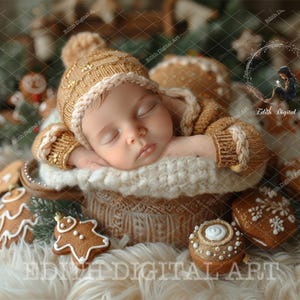 Newborn Digital Background, Newborn Face Insert, Xmas Newborn Composite, Christmas Bakery Kitchen  Photography Portrait, Gingerbread Baby #2