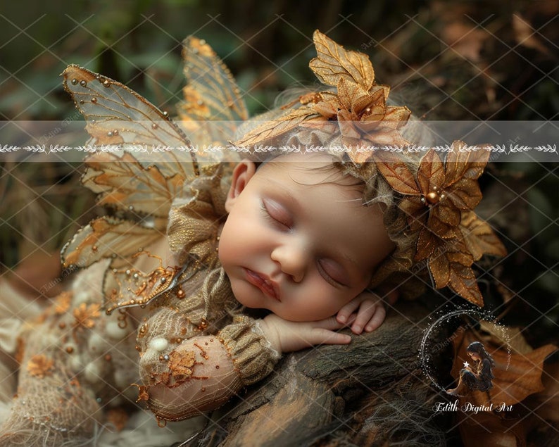 Newborn Digital Backdrop For Photography, Newborn Face Insert, 10 Autumn Baby Fairy Digital Background, Fantasy Composite Digital Download zdjęcie 10