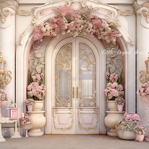 Rosa Blumen-Schaufenster-Hintergrund, Blumenwand-Szene, für Mutterschafts-Overlay, Kleinkind-Mädchen, Haustiere, Süßigkeits-Shop-Hintergrund, Photoshop-Verbund