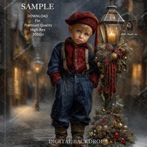 Fine Art Christmas Digital Backdrop, Snowy Village Street Background for Photography Composite, Whimsical Vintage Outdoors Portrait Download
