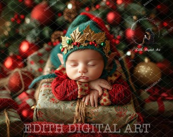Fondo digital navideño para recién nacidos, utilería digital para regalo de Navidad, fondo para fotografía de bebé, retrato navideño, primera Navidad, descarga