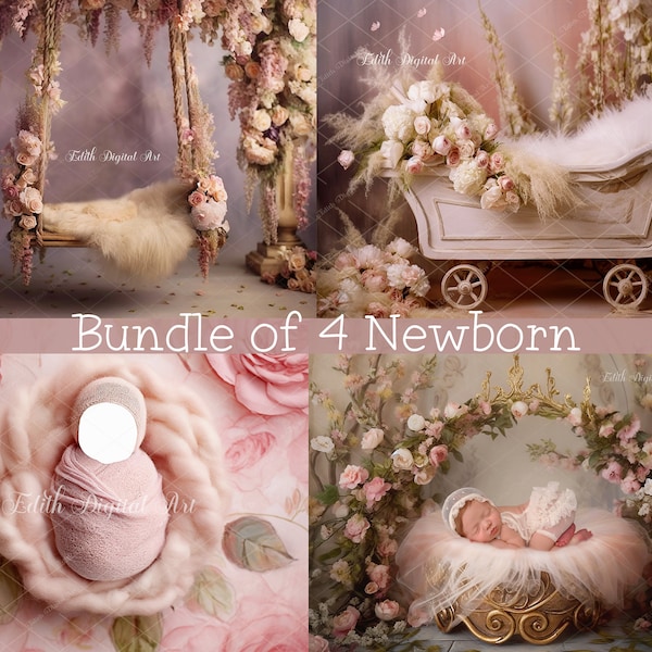 Newborn Digital Backdrop, Newborn Digital Background, Newborn Floral Photo Prop, Baby Girl Digital Template, Newborn Overlay Spring Blossom