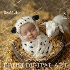 Baby Cow Newborn Digital Backdrop, Newborn Face Insert, Face Hole, Farm Animal Photo Prop For Baby Composite, Country Barn Background.