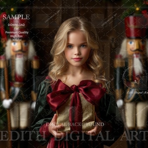 Nutcracker Christmas Digital Backdrop, Magical Fine Art Background for Children&#39;s Photography, Xmas Portrait Composite, Creative Background