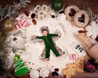Weihnachten Digitaler Hintergrund Fotografie, Backen Mehl Engel Hintergrund für Kinder, Schnee Engel Flach Schneidebrett, Kleinkind, Familie, Kinder.