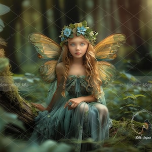 Green Forest Digital Backdrop Photography, Fantasy Background Photography, Nature Outdoor Portrait, Moss Bench, Fairy, Woodland, Printable