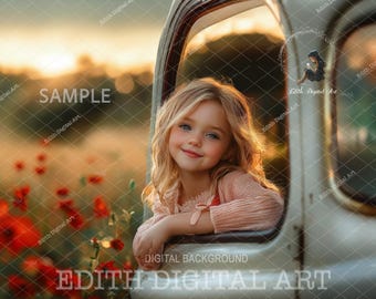 Spring Digital Backdrop Photography, Autumn Outdoors Portrait, Vintage Truck, Fun Kids & Pets Composite, Nature Background Overlay Download