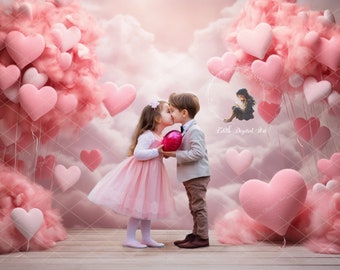 Valentine's Day Digital Backdrop Photography, Love Studio Digital Background, Pink Hearts Background Composite for Maternity, Kids or Pets.