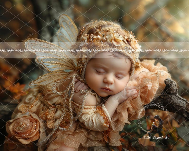 Newborn Digital Backdrop For Photography, Newborn Face Insert, 10 Autumn Baby Fairy Digital Background, Fantasy Composite Digital Download zdjęcie 7