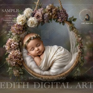 Newborn Digital Backdrop, Spring Pink Flower  Swing Digital Prop, Studio Background Composite, Baby Girl Photo, Photoshop Overlay Download