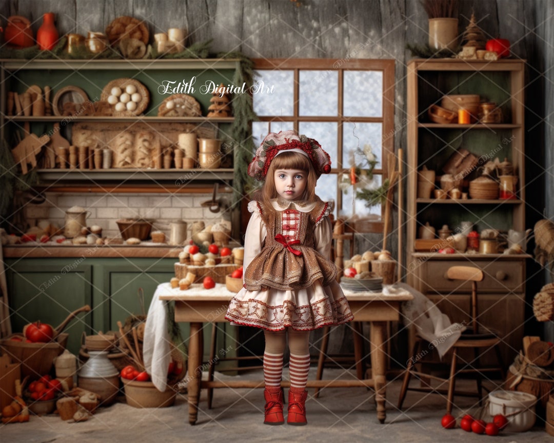 Christmas Kitchen Digital Backdrop, Christmas Digital Background