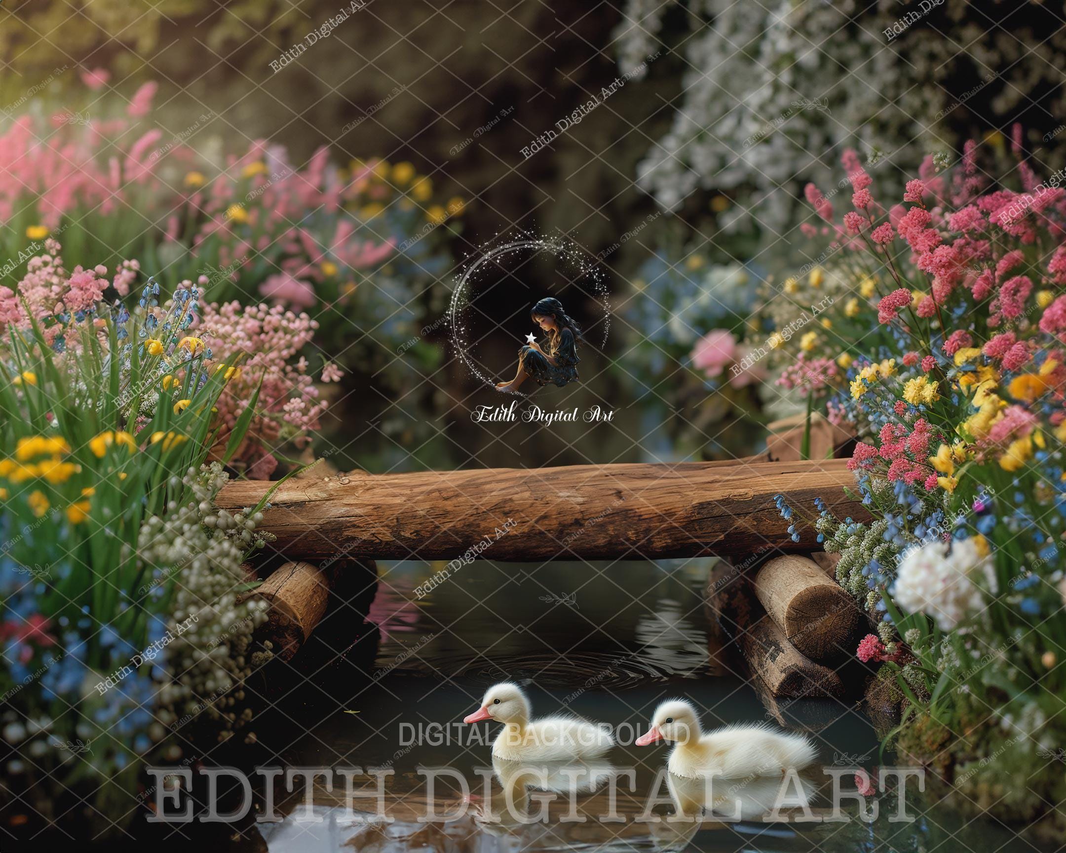 Spring Ducklings Pond Digital Backdrop Composite, Easter Digital ...