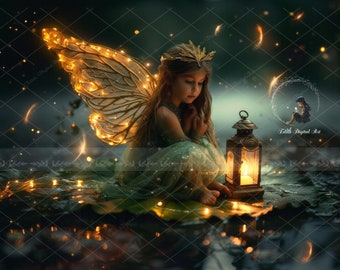 Fairy Digital Backdrop for Fotography Composites, Fairytale Pond, Fantasy Background, Whimsical, Instand Download + Fairy Wings Overlay