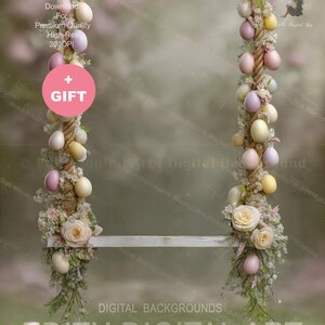 Easter Swing Digital Backdrop, Spring Holiday Composite For Newborn, Toddlers, Kids or Pets, Fine Art Studio Photography Background.