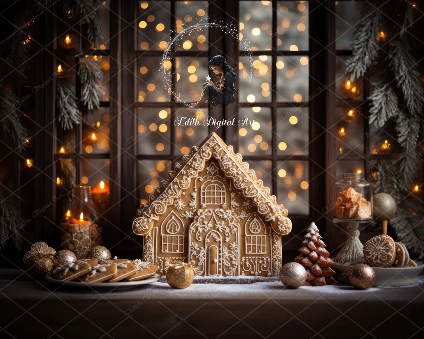 AVEZANO Weihnachts-Fotohintergrund – 1,8 X 1,2 M, Baumwolle, Wunderland-Lebkuchenhaus-Design, Für Portrait & Dekoration