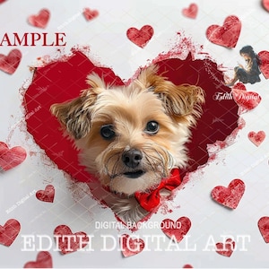 Fotografia di sfondo digitale per San Valentino, carta strappata a forma di cuore, carta scoppiata, sovrapposizione di modello di cuore digitale PNG, ritratto fotografico, download