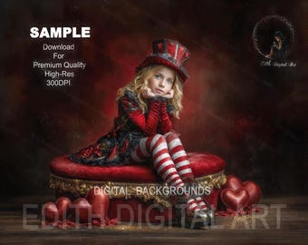 Valentines Digital Backdrop, Red Velvet Podium in Hearth Shape, Studio Background For Maternity, Children or Pets Photography. Downloadable