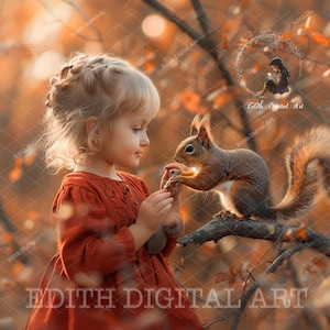Eekhoorn digitale achtergrondfotografie, herfstbos, herfsttak, portret buitenshuis, gouden uur, creatieve beelden direct downloaden.