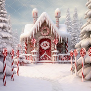 Christmas Digital Backdrop Photography, Enchanted Sweet Candycane Village Background, Fantasy Christmas Overlay Backdrop for Kids, Toddlers