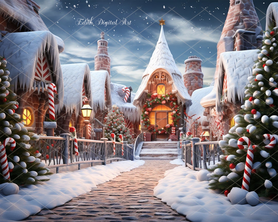 Christmas Village Background Photography, Christmas Digital Backdrop ...