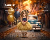 Fall Urban City Street Digital Backdrop, Autumn Composite, Background Photography  (Digital Download)