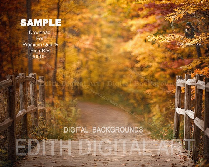 Fall Digital Backdrop Autumn Wooden Bridge, Outdoor Photography ...