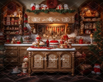 Christmas Digital Backdrop Photography Portrait, Christmas Digital Background Composite, Christmas Digital Template, Bakery Kitchen Backdrop