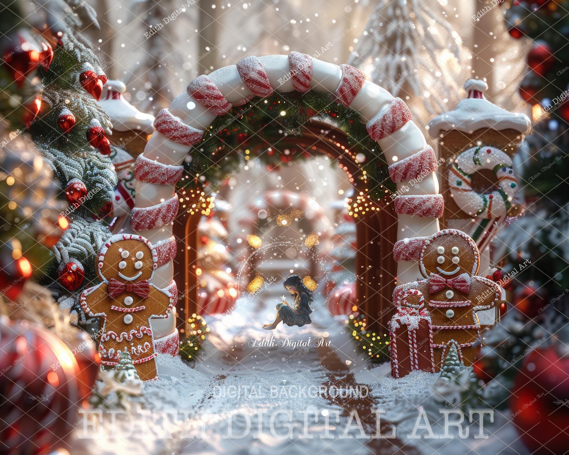 Candycane Arch Backdrop Digital Photography, Festive Gingerbread Path ...