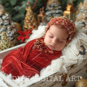 Photographie d'arrière-plan numérique nouveau-né, insert de visage de nouveau-né, composite de Noël nouveau-né poppet, accessoire numérique de portrait de photo de bébé.