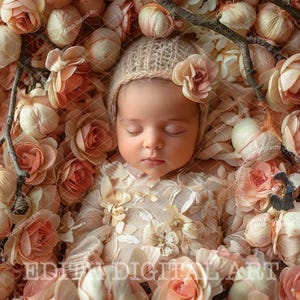 Newborn Digital Backdrop Photography, Face Insert Baby Digital Background Girl, Add face Digital Photo Prop Composite, Floral Backdrop #2