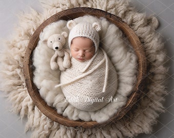 Neugeborenen-Hintergrund, Fotografie-Gesichtseinsatz, digitaler Baby-Hintergrund, Gesicht hinzufügen, Poppet Prop Composite, Beige-Creme-Neugeborenen-Nest-Digital-Overlay