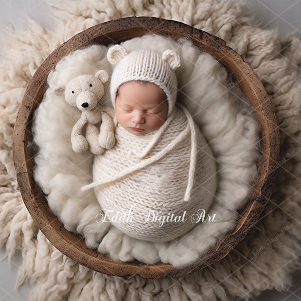 Newborn Backdrop Photography Face Insert, Baby Digital Background, Add face  Poppet Prop Composite, Beige Cream Newborn Nest Digital Overlay