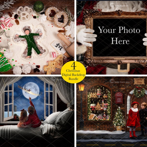 Christmas Digital Backdrop Background, Holiday Christmas Window, Flour Angels Baking Board, Santa's Frame Template, Candy Shop Photography.