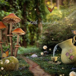 Wonderland Digital Background Photography, Alice Fairytale Digital Backdrop, Enchanted Forest Fantasy Photo Prop, Photoshop Overlay.