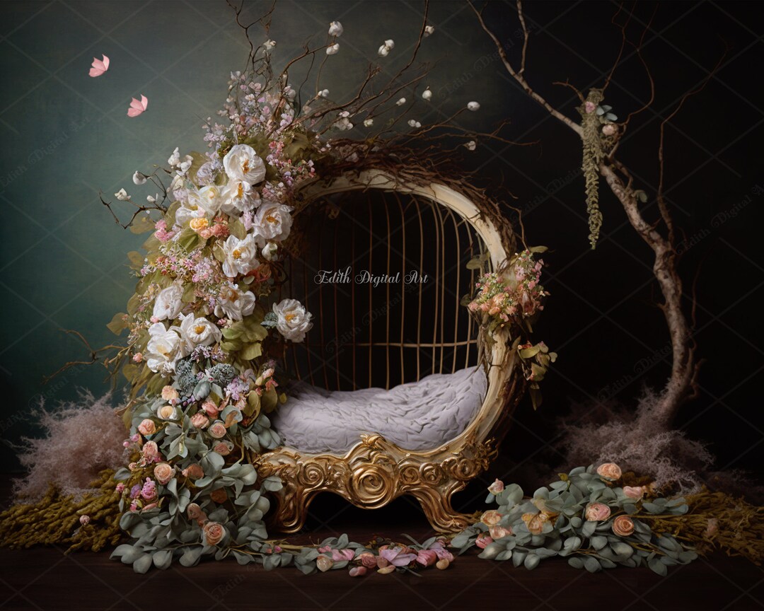 Princess Newborn Digital Bed, Newborn Digital Background, Floral Baby