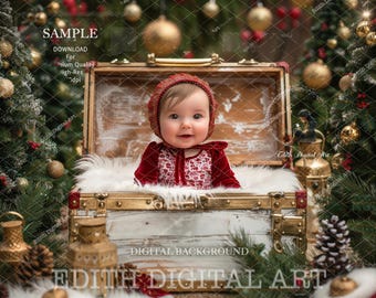 Christmas Digital Backdrop Photography, Toddler, Newborn & Pets Christmas Composite,  White Chest Digital Prop, Imagery Christmas Tree Farm