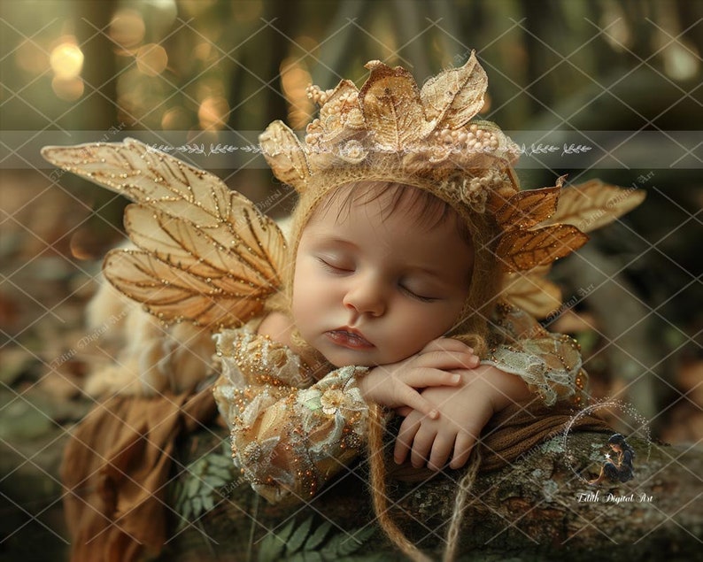 Newborn Digital Backdrop For Photography, Newborn Face Insert, 10 Autumn Baby Fairy Digital Background, Fantasy Composite Digital Download zdjęcie 9