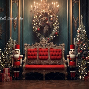 Christmas Backdrop Digital, Maternity Background Christmas Digital Photography, Christmas Chair Portrait Studio Room Photoshop Overlay. 5
