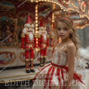 Magical Christmas Carousel Backdrop Composite, Christmas Digital Background Photography, Festive Xmas Photo, Nutcracker, + Free Snow Overlay