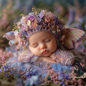 Newborn Digital Backdrop Photography, Face Insert Baby Digital Background Girl, Add face Digital Photo Prop Composite, Floral Backdrop.