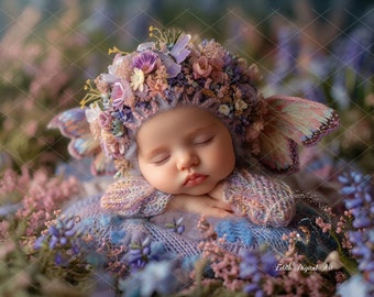 Newborn Digital Backdrop Photography, Face Insert Baby Digital Background Girl, Add face Digital Photo Prop Composite, Floral Backdrop.