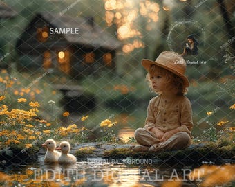 Spring Duck Pond Digital Backdrop, Outdoor Nature Photography (Digital Download)
