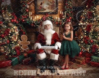 Christmas Digital Backdrop Composite, Santa Digital Background Photography Portrait, Holiday Template,  Xmas Photo Studio, Santa Good List