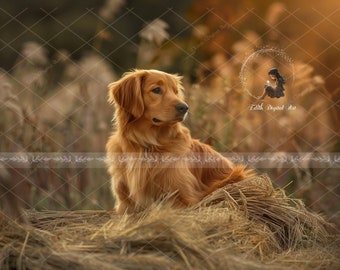 Fondo digital de retrato de mascota, otoño, cosecha, fondo de cebada, perro, gato, naturaleza, aire libre, descarga de fotos, fotografía, campo.