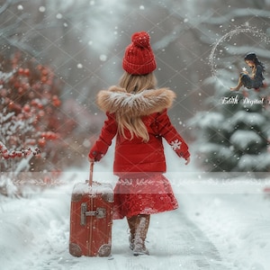 Christmas Digital Backdrop Photography, Winter Snow Road Background, Snowy Path Christmas Composite  Photo Portraits + Snow Overlay Download